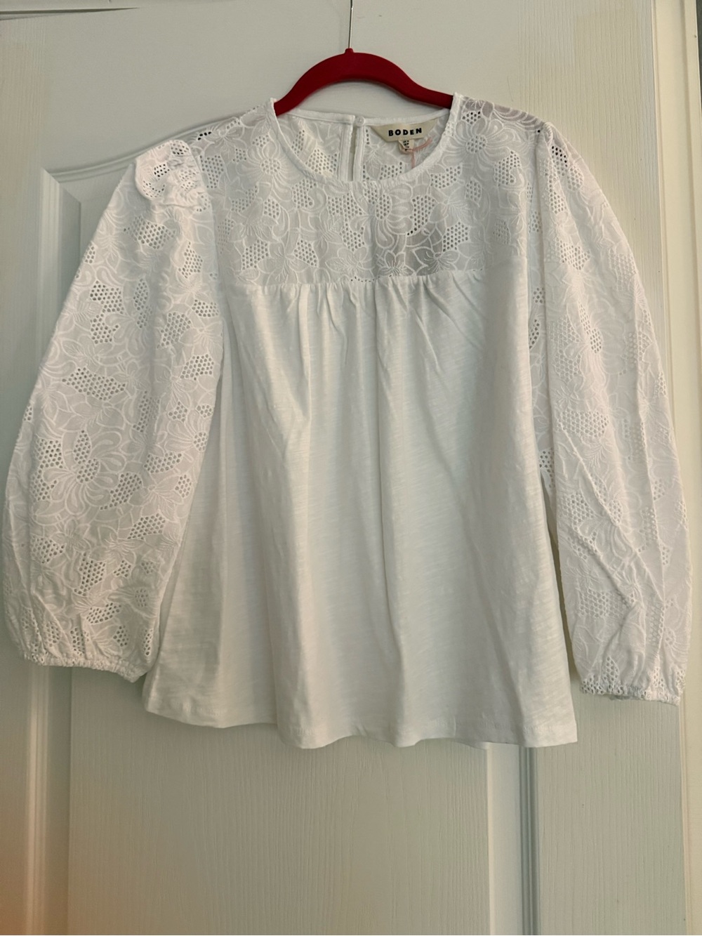 Boden White Lace Yoke Eyelet Blouse